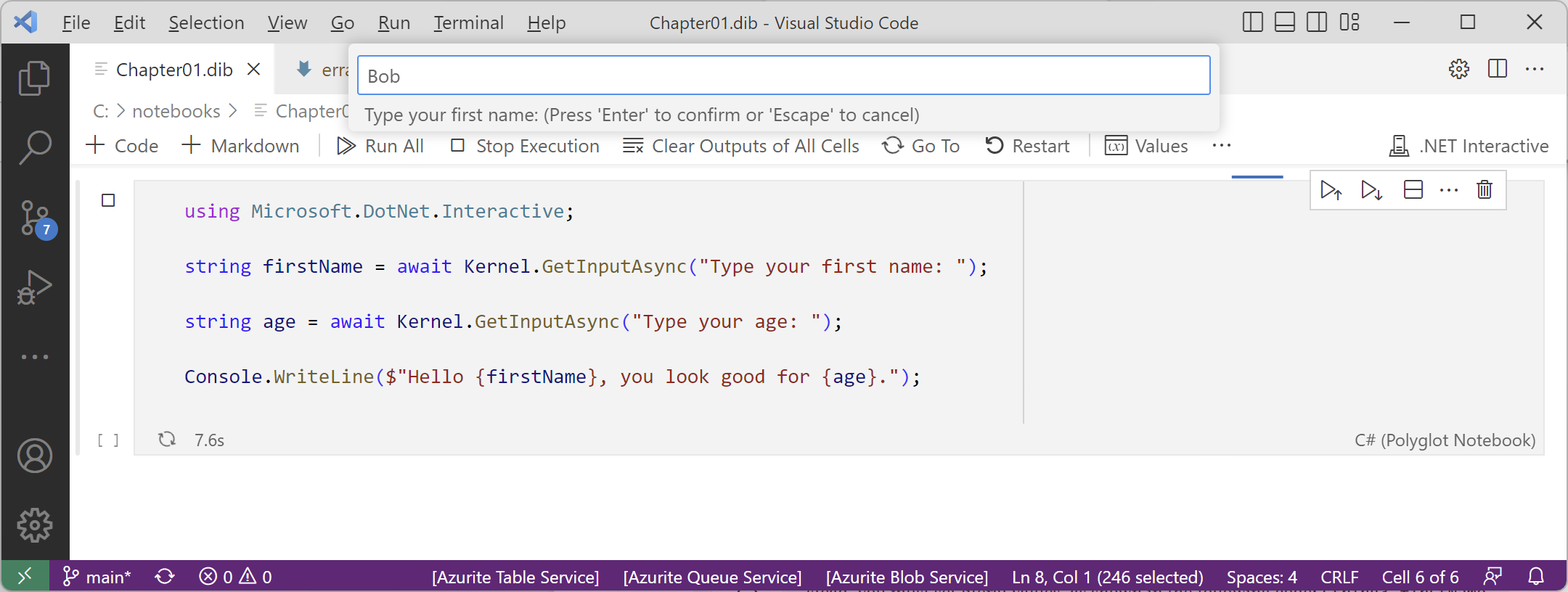 Getting input from the .NET Interactive kernel
